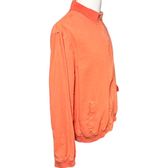 Alan Flusser Orange Linen Blend Bomber Jacket, Lightweight, Size L - Picture 3 of 6